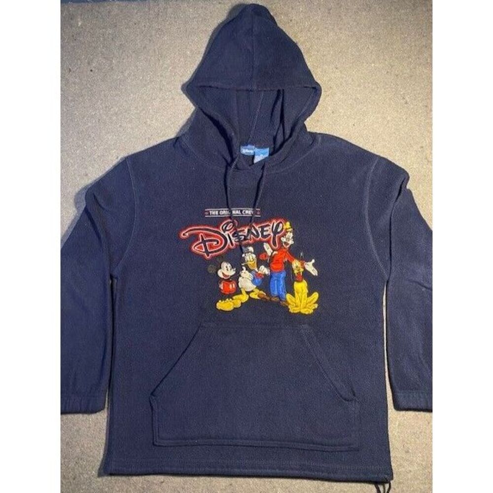 DISNEY Original Crew Pullover Hoodie Sweater Women's MEDIUM Blue‎ Pockets Fleece